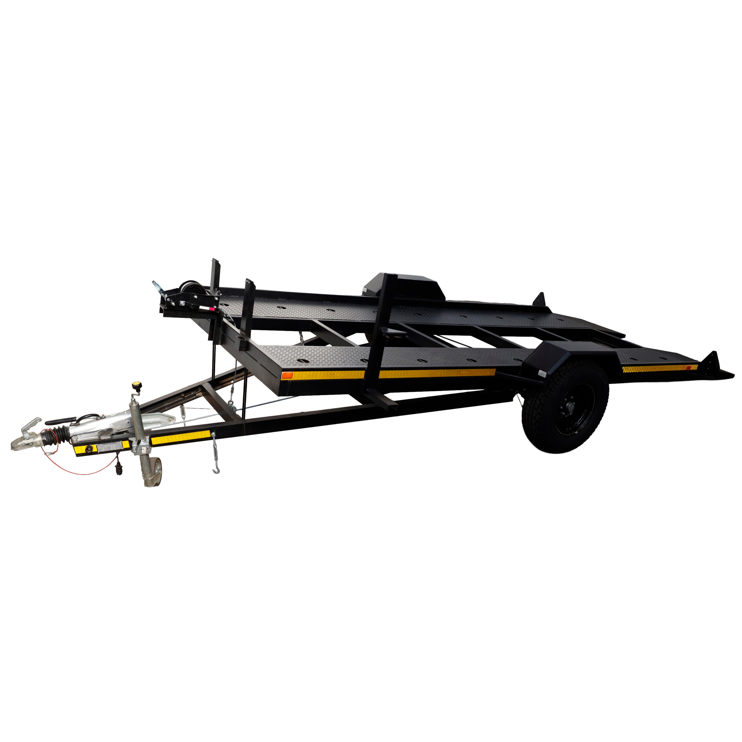 VOL02FD2500_Flat-Deck-Car-Trailer_Diagonal.png Voldeo Car Trailer Flat Deck 2500kg Hand Winch - Image 1